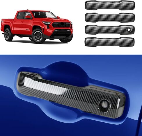 Car Chrome Carbon Fiber Style Door Handle Cover for Toyota Tacoma 2024 2025 and Toyota 4Runner 2025 Auto Exterior Decorations Accessories Side Pull Handles Anti Scratch Protection Trim Panel in Saudi Arabia