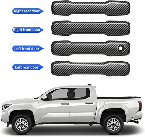 Car Chrome Carbon Fiber Style Door Handle Cover for Toyota Tacoma 2024 2025 and Toyota 4Runner 2025 Auto Exterior Decorations Accessories Side Pull Handles Anti Scratch Protection Trim Panel in Saudi Arabia