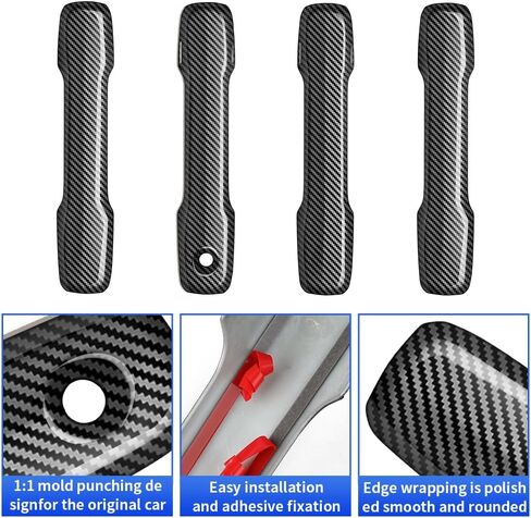 Car Chrome Carbon Fiber Style Door Handle Cover for Toyota Tacoma 2024 2025 and Toyota 4Runner 2025 Auto Exterior Decorations Accessories Side Pull Handles Anti Scratch Protection Trim Panel in Saudi Arabia