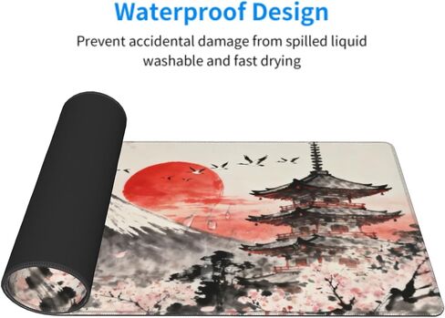 Japanese Mouse Pad 31.5x11.8 XL Grey Pink Cherry Blossoms Mountain Watercolor Extended Large Mousepad Keyboard Mouse Mat Desk Pad with Non-Slip Rubber Base Stitched Edges for Home Office Game in Saudi Arabia