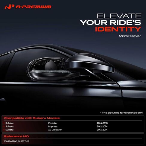 A-Premium Passenger Side Rearview Mirror Cover Cap - Compatible with Subaru Forester 2014-2018, Impreza 2012-2014, XV Crosstrek 2013-2014 - Smooth Black, with Turn Signal Hole in Kuwait