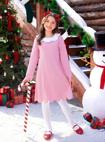 Girls Christmas 3Pcs Pink Long Sleeve Midi Dress with Headband and Tights Holiday Set 4-12 Years in Saudi Arabia
