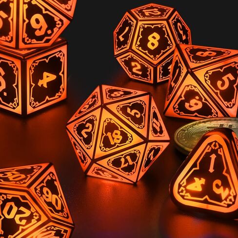SRING LED DND Dice with Charging Box, Rechargeable Light up Dice Set D and D Dungeons and Dragons LED Polyhedral Dice for Role Playing Gaming RGB Ttrpg (A-Orange) in Saudi Arabia