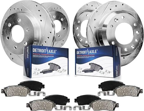 Detroit Axle - Brake Kit for 2007-2009 Hyundai Entourage, 2006-2012 2014 Kia Sedona Drilled & Slotted Brake Rotors and Ceramic Brakes Pads Front and Rear Replacement in Saudi Arabia