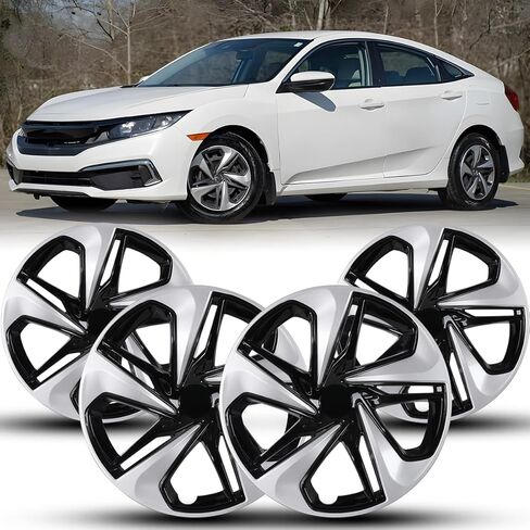 Winjet Wheel Covers for Honda Civic Sedan 2016-2026 16" Hubcaps [2016 2017 2018 2019 2020 2021 2022 2023 2024 2025 2026 Honda Civic Sedan] Hubcaps, [Only Fit Iron Hub - Steel Wheel] (Black Lacquer) in Saudi Arabia
