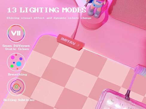 JMIYAV Pink RGB Gaming Mouse Pad 31.5x12 Inch PC XL Large Extended Glowing Led Light Up Desk Pad Non-Slip Rubber Base Computer Cute Mousepad Mat Desk Accessories Gaming Setup 38-61-2 in Saudi Arabia