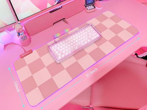 JMIYAV Pink RGB Gaming Mouse Pad 31.5x12 Inch PC XL Large Extended Glowing Led Light Up Desk Pad Non-Slip Rubber Base Computer Cute Mousepad Mat Desk Accessories Gaming Setup 38-61-2 in Saudi Arabia