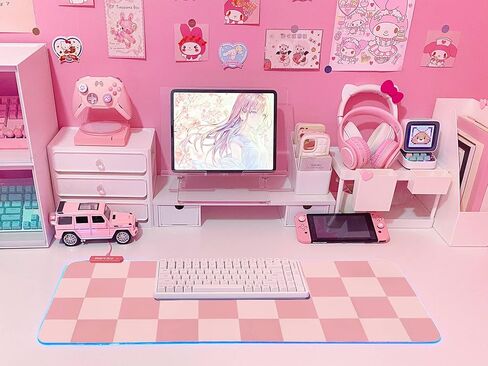 JMIYAV Pink RGB Gaming Mouse Pad 31.5x12 Inch PC XL Large Extended Glowing Led Light Up Desk Pad Non-Slip Rubber Base Computer Cute Mousepad Mat Desk Accessories Gaming Setup 38-61-2 in Saudi Arabia