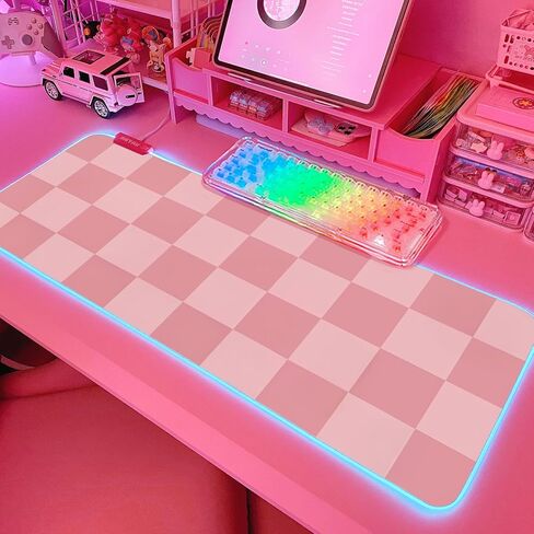JMIYAV Pink RGB Gaming Mouse Pad 31.5x12 Inch PC XL Large Extended Glowing Led Light Up Desk Pad Non-Slip Rubber Base Computer Cute Mousepad Mat Desk Accessories Gaming Setup 38-61-2 in Saudi Arabia