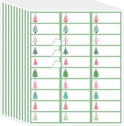 600Pcs Christmas Tree Address Labels 1 x 2.625 in Pink Green Gift Tags Printable Mailing Labels Fit for Laser and Ink Jet Printer for Package Envelope Card Home Office in Saudi Arabia