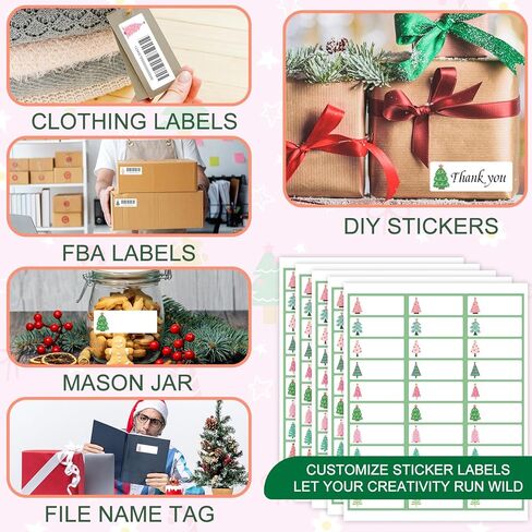 600Pcs Christmas Tree Address Labels 1 x 2.625 in Pink Green Gift Tags Printable Mailing Labels Fit for Laser and Ink Jet Printer for Package Envelope Card Home Office in Saudi Arabia