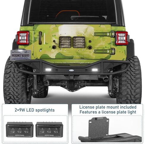 Hooke Road JL Rear Bumper for 2018-2026 Jeep Wrangler JL 2-Door & Unlimited, Rock Crawler Tubular Steel Back Bumper with 2" Hitch Receiver, LED Lights, Backup Sensor Compatible in Saudi Arabia