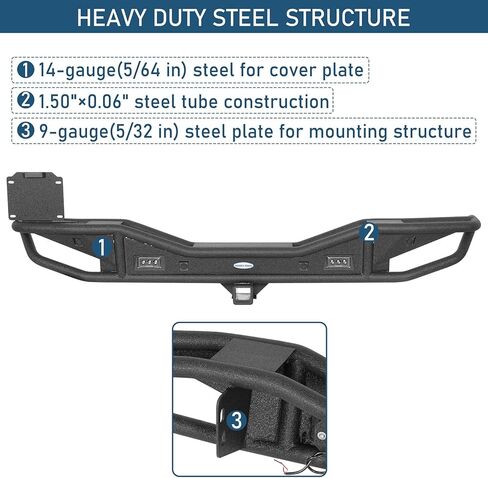Hooke Road JL Rear Bumper for 2018-2026 Jeep Wrangler JL 2-Door & Unlimited, Rock Crawler Tubular Steel Back Bumper with 2" Hitch Receiver, LED Lights, Backup Sensor Compatible in Saudi Arabia