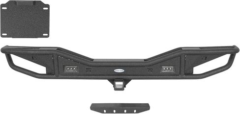 Hooke Road JL Rear Bumper for 2018-2026 Jeep Wrangler JL 2-Door & Unlimited, Rock Crawler Tubular Steel Back Bumper with 2" Hitch Receiver, LED Lights, Backup Sensor Compatible in Saudi Arabia