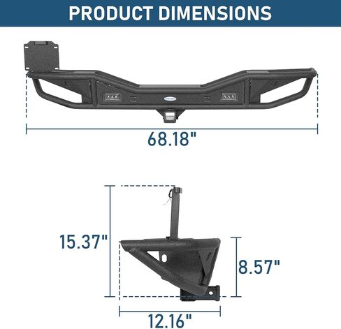 Hooke Road JL Rear Bumper for 2018-2026 Jeep Wrangler JL 2-Door & Unlimited, Rock Crawler Tubular Steel Back Bumper with 2" Hitch Receiver, LED Lights, Backup Sensor Compatible in Saudi Arabia