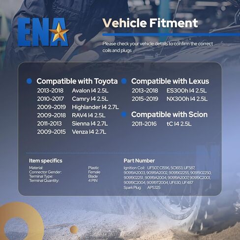 ENA Pack 4 ملف إشعال 4 قابس شرارة 2.5L 2.7L L4 2009 2010 2011 2012 2013 2014 2015 متوافق مع Toyota Lexus Scion Highlander RAV4 Camry Avalon Sienna tc ES300H IS250 لفائف لUF507 C1596 AP532 in Saudi Arabia