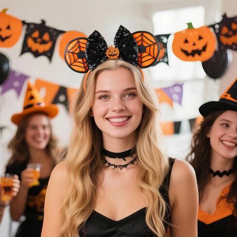 WOVOWOVO Mouse Ears Bow Headbands for Women Girls, Bee and Honey Sequin Ears Headband Glitter Party Princess Decoration Cosplay Costume Hairbands Accessories in Kuwait