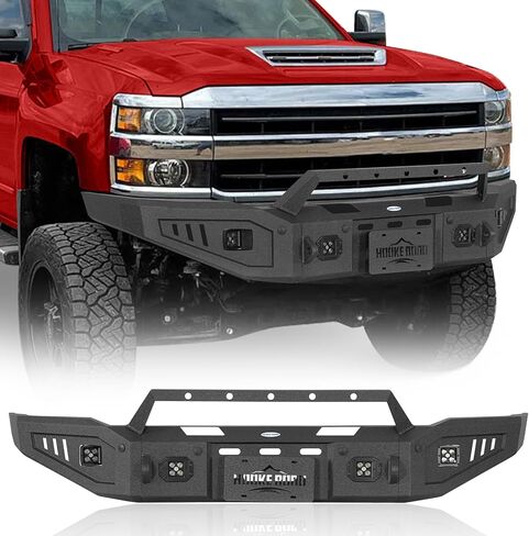 Hooke Road 15-19 Silverado 3500 Front Bumper Compatible with 2015-2019 Chevy Silverado 2500HD 3500HD, Rock Crawler Steel Bumper w/Winch Plate, D-ring Mount & Grille Guard in Saudi Arabia