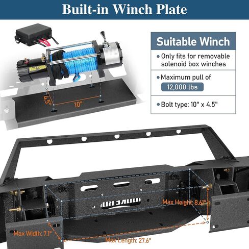 Hooke Road 15-19 Silverado 3500 Front Bumper Compatible with 2015-2019 Chevy Silverado 2500HD 3500HD, Rock Crawler Steel Bumper w/Winch Plate, D-ring Mount & Grille Guard in Saudi Arabia