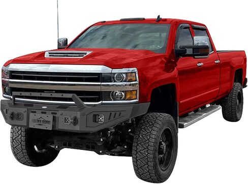 Hooke Road 15-19 Silverado 3500 Front Bumper Compatible with 2015-2019 Chevy Silverado 2500HD 3500HD, Rock Crawler Steel Bumper w/Winch Plate, D-ring Mount & Grille Guard in Saudi Arabia