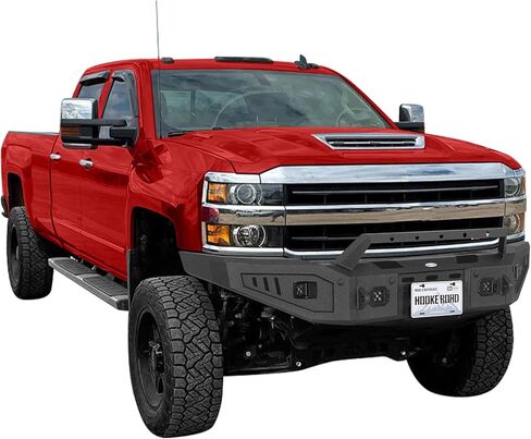 Hooke Road 15-19 Silverado 3500 Front Bumper Compatible with 2015-2019 Chevy Silverado 2500HD 3500HD, Rock Crawler Steel Bumper w/Winch Plate, D-ring Mount & Grille Guard in Saudi Arabia