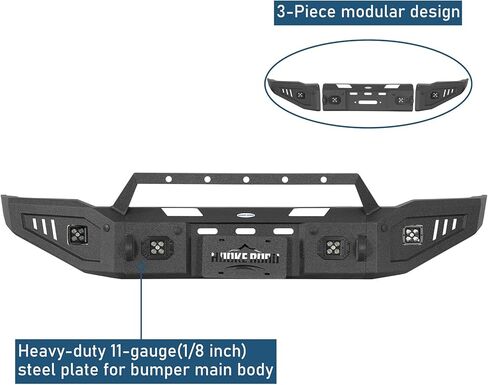 Hooke Road 15-19 Silverado 3500 Front Bumper Compatible with 2015-2019 Chevy Silverado 2500HD 3500HD, Rock Crawler Steel Bumper w/Winch Plate, D-ring Mount & Grille Guard in Saudi Arabia
