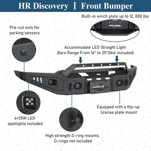 Hooke Road F150 Front Bumper Compatible with Ford F-150 2021 2022 2023(Excluding Raptor)- HR Discovery Bumper w/Winch Plate & LED Spotlights in Saudi Arabia
