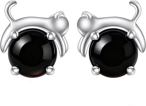 TIGER RIDER Cat Stud Earrings for Women Sterling Silver Cute Animal Opal Earrings Jewelry Birthday Gifts for Cat Lovers in Saudi Arabia