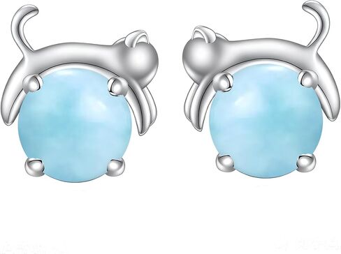 TIGER RIDER Cat Stud Earrings for Women Sterling Silver Cute Animal Opal Earrings Jewelry Birthday Gifts for Cat Lovers in Saudi Arabia