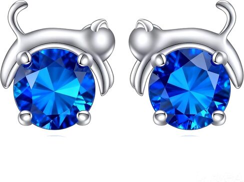 TIGER RIDER Cat Stud Earrings for Women Sterling Silver Cute Animal Opal Earrings Jewelry Birthday Gifts for Cat Lovers in Saudi Arabia