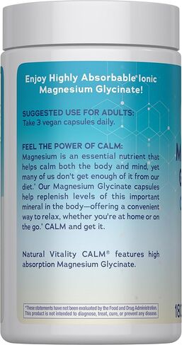 تهدئة الحيوية الطبيعية، جليسينات المغنيسيوم يدعم صحة العظام والعضلات والقلب والأعصاب، غير معدل وراثيًا، نباتي، خالي من الغلوتين، 180 قيراط in Kuwait
