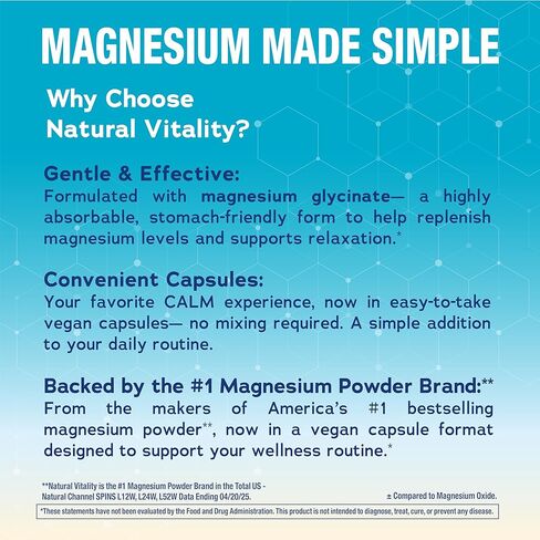 تهدئة الحيوية الطبيعية، جليسينات المغنيسيوم يدعم صحة العظام والعضلات والقلب والأعصاب، غير معدل وراثيًا، نباتي، خالي من الغلوتين، 180 قيراط in Kuwait