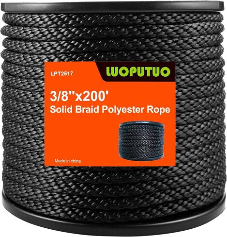 5/16 Inch 250FT Black Polyester Solid Braid Rope | High UV & Abrasion Resistance | Industrial Grade, Low Stretch | Multipurpose for Flag Poles, Clotheslines in Saudi Arabia