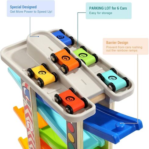 TOP BRIGHT Car Ramp Toys , Race Track Car Toy for Toddler Age 2-4 Year Old Boy with 4 Car, Parking Lot & Gas Station in Kuwait
