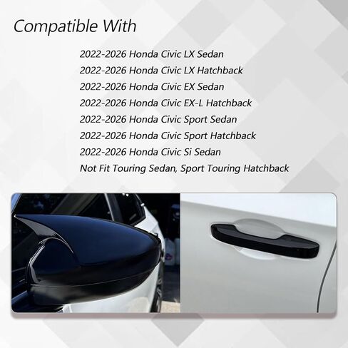 AUCERAMIC Side Door Mirror Cover Caps Trim + Door Handle Cover Trim Fit for 2022-2026 Honda Civic LX Sport EX Si Sedan, LX EX-L Sport Hatchback 11th Gen Civic in Saudi Arabia