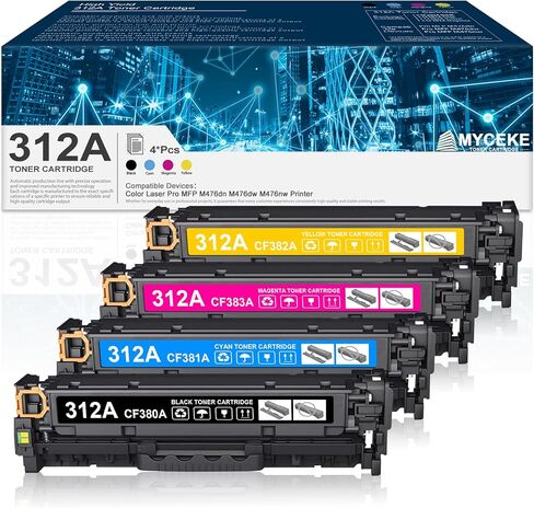خرطوشة حبر أسود سماوي أرجواني أصفر 312A بديلة لحبر HP 312A لطابعة Color Laser Pro MFP M476dn M476dw M476nw، (4 عبوات، CF380A، CF381A، CF382A، CF383A) in Kuwait