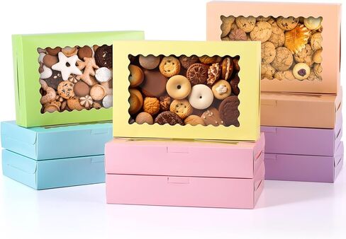 Tenare 48 Pcs Morandi Cookie Box 12 x 8 x 2.5 Inch Bakery Boxes with Window Bakery Treat Boxes for Pastries Donut Pies Cakes Chocolate Strawberry Party Wedding Favor in Saudi Arabia