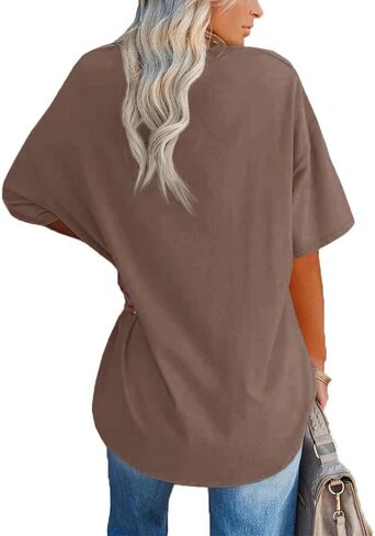 Ebifin Womens Oversized Tshirts V Neck Tee Shirts Half Sleeve Loose Fit T Shirt Cotton Tunic Tops 2024 in Kuwait
