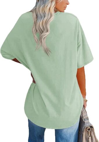 Ebifin Womens Oversized Tshirts V Neck Tee Shirts Half Sleeve Loose Fit T Shirt Cotton Tunic Tops 2024 in Saudi Arabia