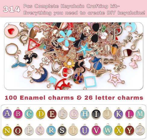 XUMGCUTM 314 قطعة مجموعة صنع سلسلة المفاتيح DIY لوازم سلسلة مفاتيح ملمع الشفاه 126 قطعة سحرية 150 حلقة قفز 15 مشبك سلسلة مفاتيح 20 سلسلة ممتدة، طقم سحر حقيبة للحرف اليدوية وصناعة المجوهرات (نمط-1) in Kuwait