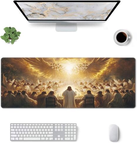 Jesus and The Faithful Mouse Pads for Desk,Classic Oil Painting Styles,Large Extended Full Desk Mouse pad,for Office,Computer,Keyboard,Laptop and Study,11.8x31.5x0.12 inch Large Design in Saudi Arabia