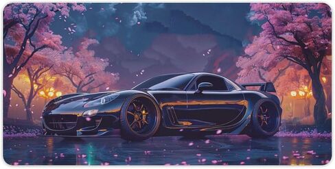 Cherry Blossom Black Sport Car Rx7 لوحة ماوس كبيرة للألعاب حصيرة مكتبية غير قابلة للانزلاق لوحة مفاتيح مطاطية لوحة كمبيوتر لوازم المكتب المنزلية للمكتب 30 × 60 سم in Kuwait