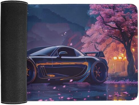 Cherry Blossom Black Sport Car Rx7 لوحة ماوس كبيرة للألعاب حصيرة مكتبية غير قابلة للانزلاق لوحة مفاتيح مطاطية لوحة كمبيوتر لوازم المكتب المنزلية للمكتب 30 × 60 سم in Kuwait