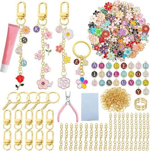 XUMGCUTM 314 قطعة مجموعة صنع سلسلة المفاتيح DIY لوازم سلسلة مفاتيح ملمع الشفاه 126 قطعة سحرية 150 حلقة قفز 15 مشبك سلسلة مفاتيح 20 سلسلة ممتدة، طقم سحر حقيبة للحرف اليدوية وصناعة المجوهرات (نمط-1) in Kuwait