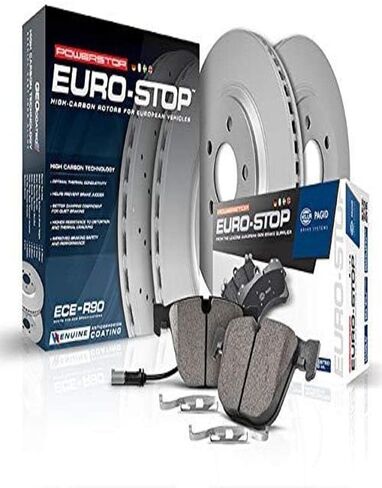 مجموعة الفرامل الخلفية Power Stop ESK7093 Euro-Stop - دوارات فرامل مطلية ووسادات فرامل سيراميك لأودي A3، أودي A3 كواترو، أودي A3 سبورتباك إي-ترون، فولكس فاجن تاوس، فولكس فاجن إي-جولف [نموذج محدد] in Kuwait