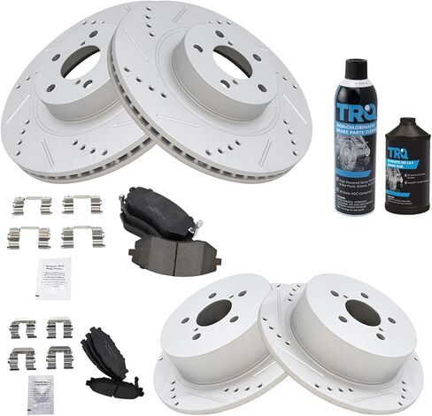 TRQ Front and Rear Performance Brake Pad & Rotor Kit Brake Chemical Kit Brake Pads Brake Rotors Set Ceramic Premium G-Coated Compatible with 2006-2009 Subaru Legacy 2005-2009 Outback in Saudi Arabia
