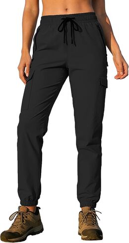 سراويل للمشي لمسافات طويلة للنساء UPF 50+ البضائع سريعة الجفاف مقاومة للماء خصر مرن جيوب بسحاب السفر العمل خفيف الوزن الجري in Kuwait