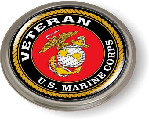 BestLicensePlateFrames - US Marine Corps Veteran, USMC 3D Domed CAR Emblem Badge Sticker Chrome Metal Bezel - Official U.S. Marine Corps Licensed Product in Saudi Arabia