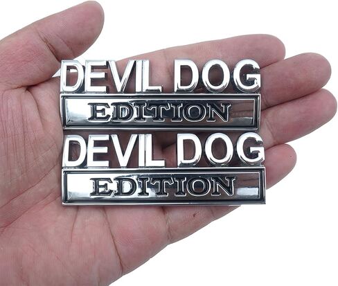 مجموعة زوجية من Devil Dog Edition بأحرف ممتصة للصدمات ثلاثية الأبعاد شعارات بديلة لشارة السيارة العالمية والشاحنة والمركبات الترفيهية والقوارب (أسود فضي) in Kuwait