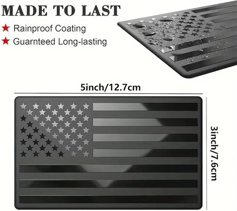 1 Pair Embossed 3D Metal All Black American Flag Emblem Decals, 5"x3" Patriotic USA Flag Car Bumper Stickers for Truck, Window, Motorcycle, Support US Military in Saudi Arabia